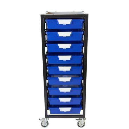 STORSYSTEM Commercial Grade Mobile Bin Storage Cart with 9 Blue High Impact Polystyrene Bins/Trays CE2097DG-9SPB